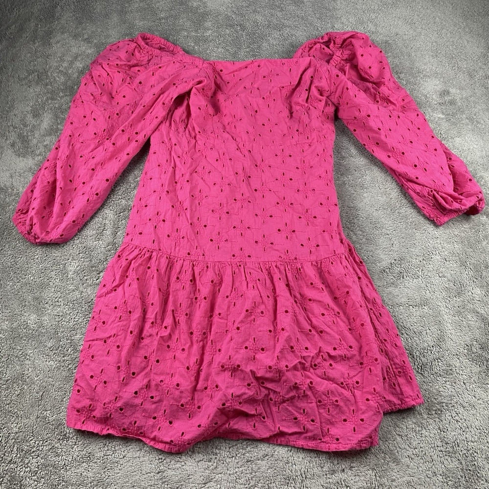Beyond Words Eyelet‎ Puff Sleeve Dress Womens Small Pink